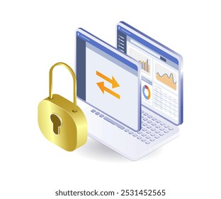 Business analyst data security process isometric illustration