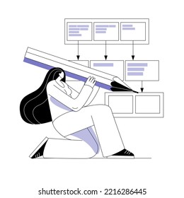 A business analyst develops a business process diagram. The concept of vector illustration on the topic of analytics and development of technical requirements.