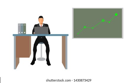a business analyst displays a trend chart. graphic info of good trends and profits. Eps 10 vector file