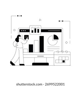 Business analyst examining performance data for better insights Solid Vector Illustration 