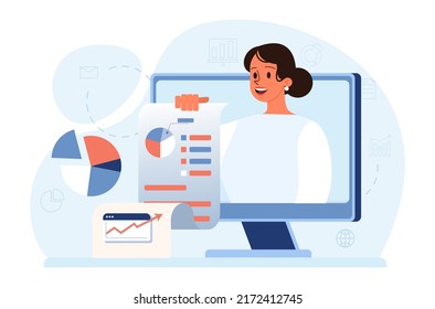 Business analyst. Financial operation optimization, strategy development, new business launching. Market research and data processing. Flat vector illustration