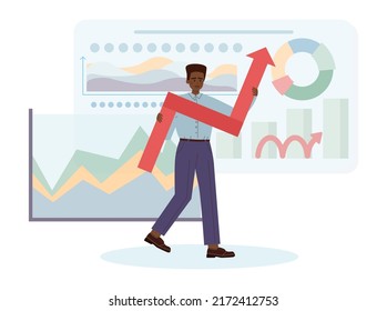 Business analyst. Financial operation optimization, strategy development, new business launching. Market research and data processing. Flat vector illustration