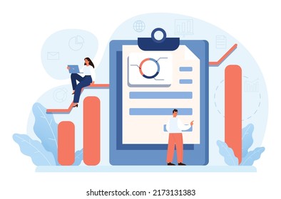 Business analyst. Financial operation optimization, strategy development, new business launching. Market research and data processing. Flat vector illustration