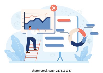 Business analyst. Financial operation optimization, strategy development, new business launching. Market research and data processing. Flat vector illustration