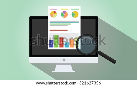 business analyst with laptop notebook imac dekstop graph document flat illustration