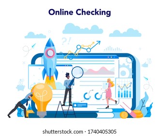 Business analyst online service or platform. Business strategy or data online checking. Isolated flat vector illustration