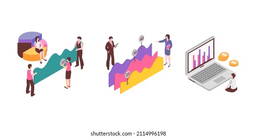 Business Analyst Set With Diagrams Charts Isometric Isolated