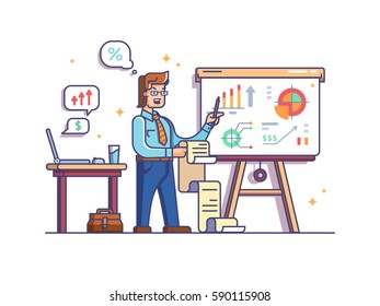 Business analyst shows charts and graphs