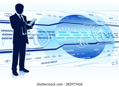 Business analyst with tablet computer. (EPS10 vector)