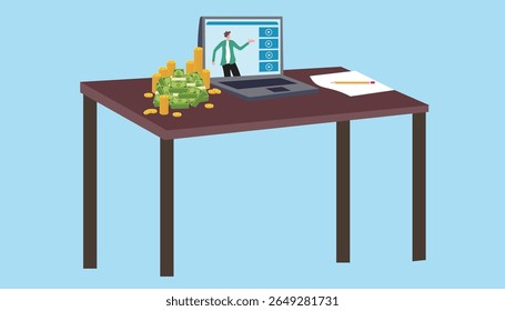 Business analyst writes in notebook, works on laptop, analyzes financial data, charts, diagrams. Financial planning, investment, budget, banking. Economic growth, company success concept.