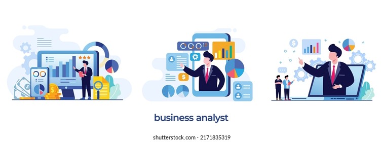 business analyst,data analytic, dashboard and business finance report. business finance investment concept. Data analysis team, business analytic. flat vector