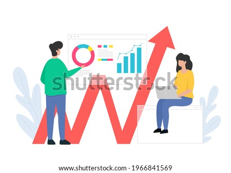 Business analysts analyzes market. Statistic grow data. People collect data and analyse. Vector isolated illustration.