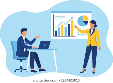 Business Analysts Collaborating on Financial Report Flat Vector Illustration