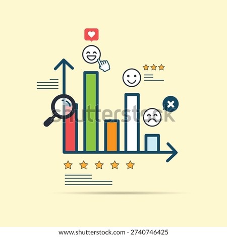 Business Analysts Evaluating Customer Sentiment business people analyze social sentiment dashboard.positive review, social voice, rating or opinion report, reaction or survey concept