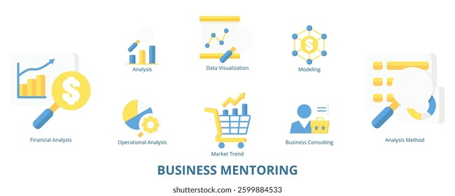 Business Analytic Flat Banner Web Icon Set Vector Illustration
