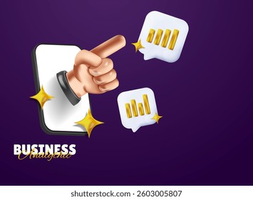 business analytic with gesture, phone and graph sparkle 3d modern vector template business element - Powered by Shutterstock - Get 15% off with code: PIKWIZARD15