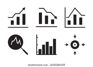 Business analytic and growth icon set, including growth, decline, statistic, analytics, diagram, target. Ideal for reports, presentations, financial analysis.