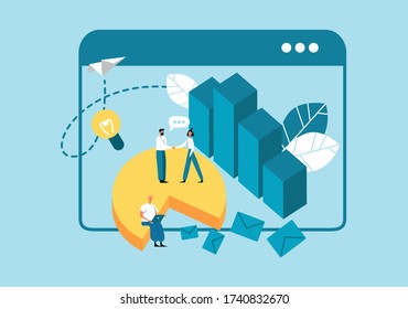 Business analytics app coworkers graph app diagram online program web site team vector illustration.