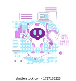 Business analytics bot thin line concept vector illustration. Algorithm robot 2D cartoon characters for web design. Automated Internet searching, website development software creative idea