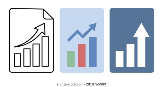 Business analytics chart illustration in outline and color styles representing financial reports, performance growth, statistics, data visualization, strategic planning, presentations, and corporate design resources.