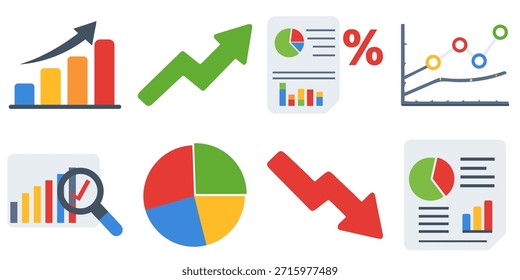 Business Analytics Gráficos Crescimento Declínio de Dados Visualização Ícones Conjunto