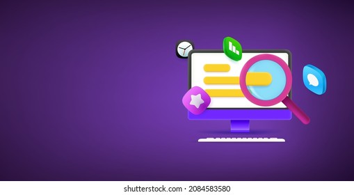Business analytics comcept with magnifier. Horizontal vector banner with copy space