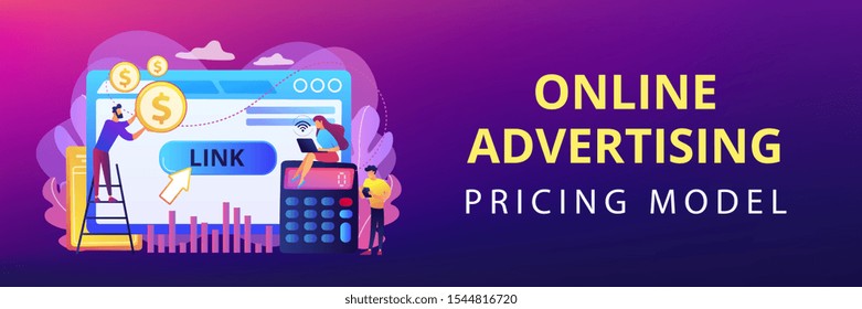 Análisis de negocio, métricas de comercio, SEO. Modelo CPA de coste por adquisición, coste por conversión, concepto de modelo de precios de publicidad en línea. Plantilla de banner de encabezado o pie de página con espacio de copia.