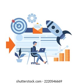 Business analytics, content management, technical support for online marketing Vector illustration