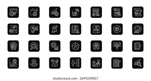 Núcleo de análisis de negocio   Conjunto coherente de iconos vectoriales minimalistas que representan ideas clave con claridad visual