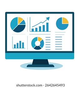 Ícone do Painel do Business Analytics no Monitor com Gráficos e Gráficos.
