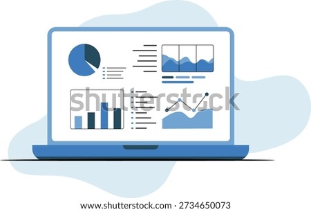 Business Analytics Dashboard on Laptop Screen with Charts and Data Visualization Vector