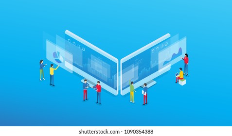 business analytics design concept and business team meeting for working on dashboard monitor