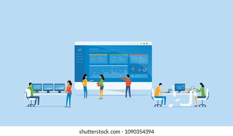 business analytics design concept and business team meeting for working on dashboard monitor