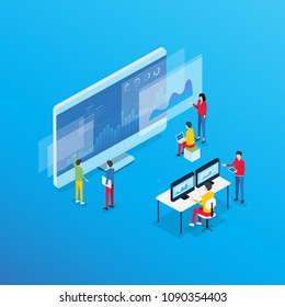 business analytics design concept and business team meeting for working on dashboard monitor