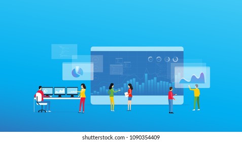 business analytics design concept and business team meeting for working on dashboard monitor