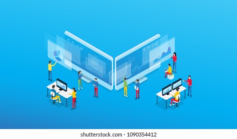 business analytics design concept and business team meeting for working on dashboard monitor