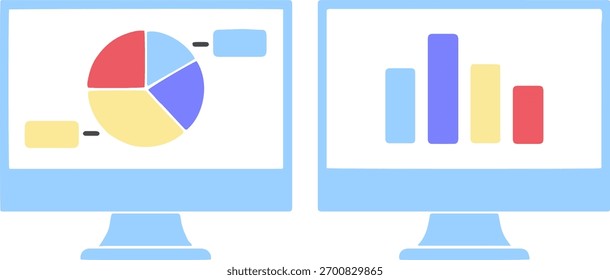Icono de monitores de escritorio de Business Analytics, Vector plano de visualización de datos