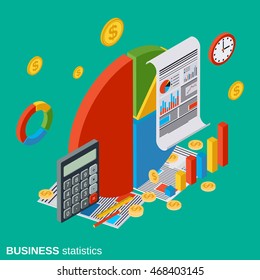 Business analytics, financial statistics flat isometric vector concept illustration