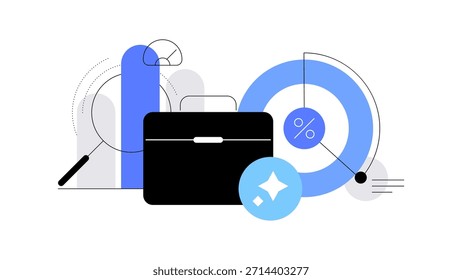 Análisis de negocio. Fintech e IA. Ilustración plana. Archivo de Vector.