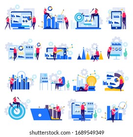 Analíticos empresariales iconos planos plantilla ilustración vectorial estilo de diseño plano