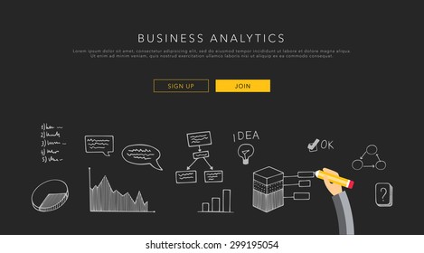 Business analytics flat template, vector on black