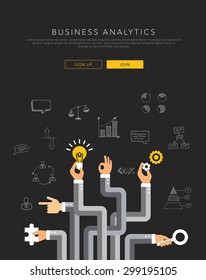 Business Analytics Flat Template, Vector On Black