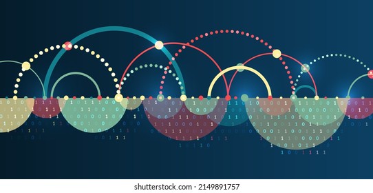 Business analytics. The flow of information in the form of waves and particles. Visualization of a large amount of data. Abstract transformation of information. Processing sorting data fragmentation.