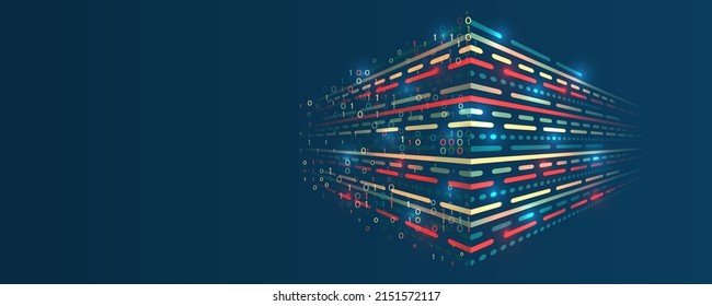 Business analytics. The flow of information in the form of waves and particles. Visualization of a large amount of data. Abstract transformation of information. Processing sorting data fragmentation.