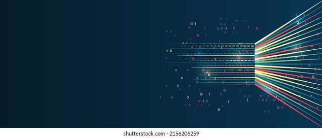 Business analytics. The flow of information in the form of waves and particles. Visualization of a large amount of data. Abstract transformation of information. Processing sorting data fragmentation.