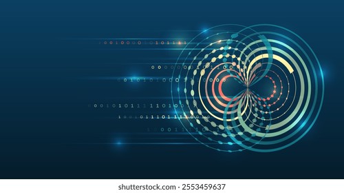 Business analytics. The flow of information in the form of waves and particles. Visualization of a large amount of data. Abstract transformation of information. Processing sorting data fragmentation.