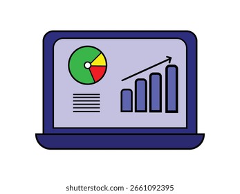 Business Analytics Graph on Laptop Vector Illustration