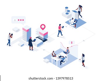 Business analytics help companies to increase revenue. Business and Success. 3d isometric vector illustration. Header concept.