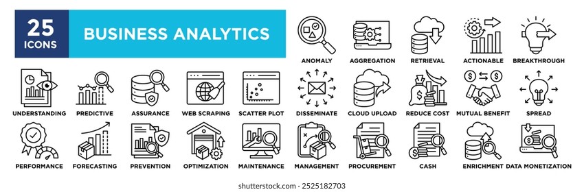 Conjunto de coleta de ícone do Business Analytics. Contendo negócios de design, dados, informações, análises, tecnologia