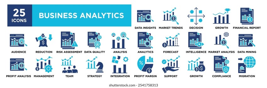 Business Analytics icon collection set. Containing design business, data, information, analytics, technology	